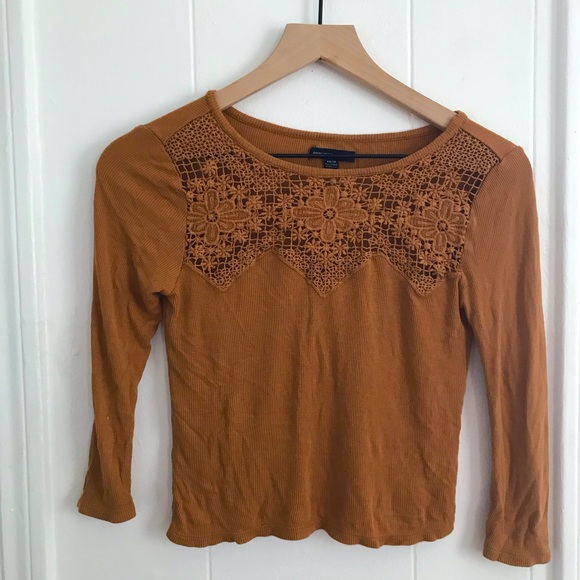 American Eagle Outfitters Embroidered Crochet Brown Crop Top - Picture 6 of 9